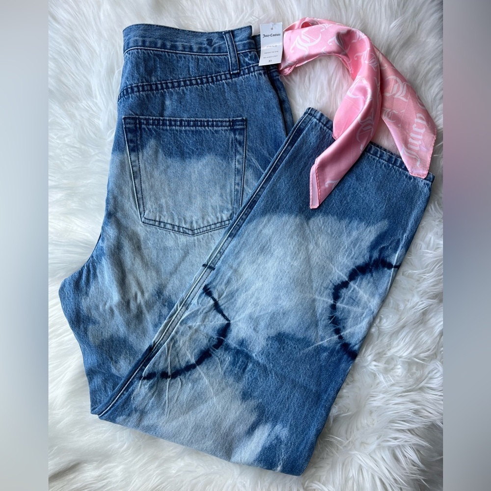 🆕 Juicy Couture Women's Relaxed Fit Tie Dye Denim 100% Cotton Jeans Size 31 Blue - Picture 3 of 13